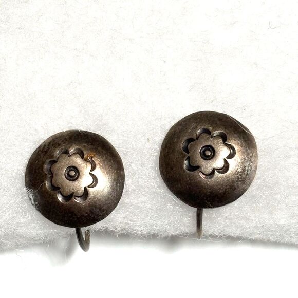 Vintage Silver Screw Back Earring Set of 3 Sterling, 935, Mahogany Obsidian - Picture 4 of 10